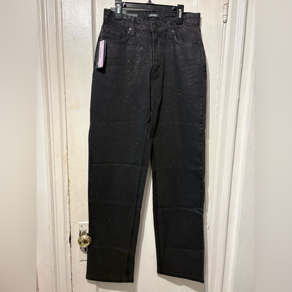 wild fable Black Sparkle Straight-Leg Jeans